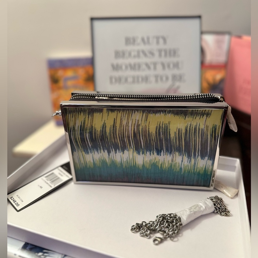 BCBGMAXAZRIA Deven Multicolor Metal and Lucite Convertible Box Bag, NWT